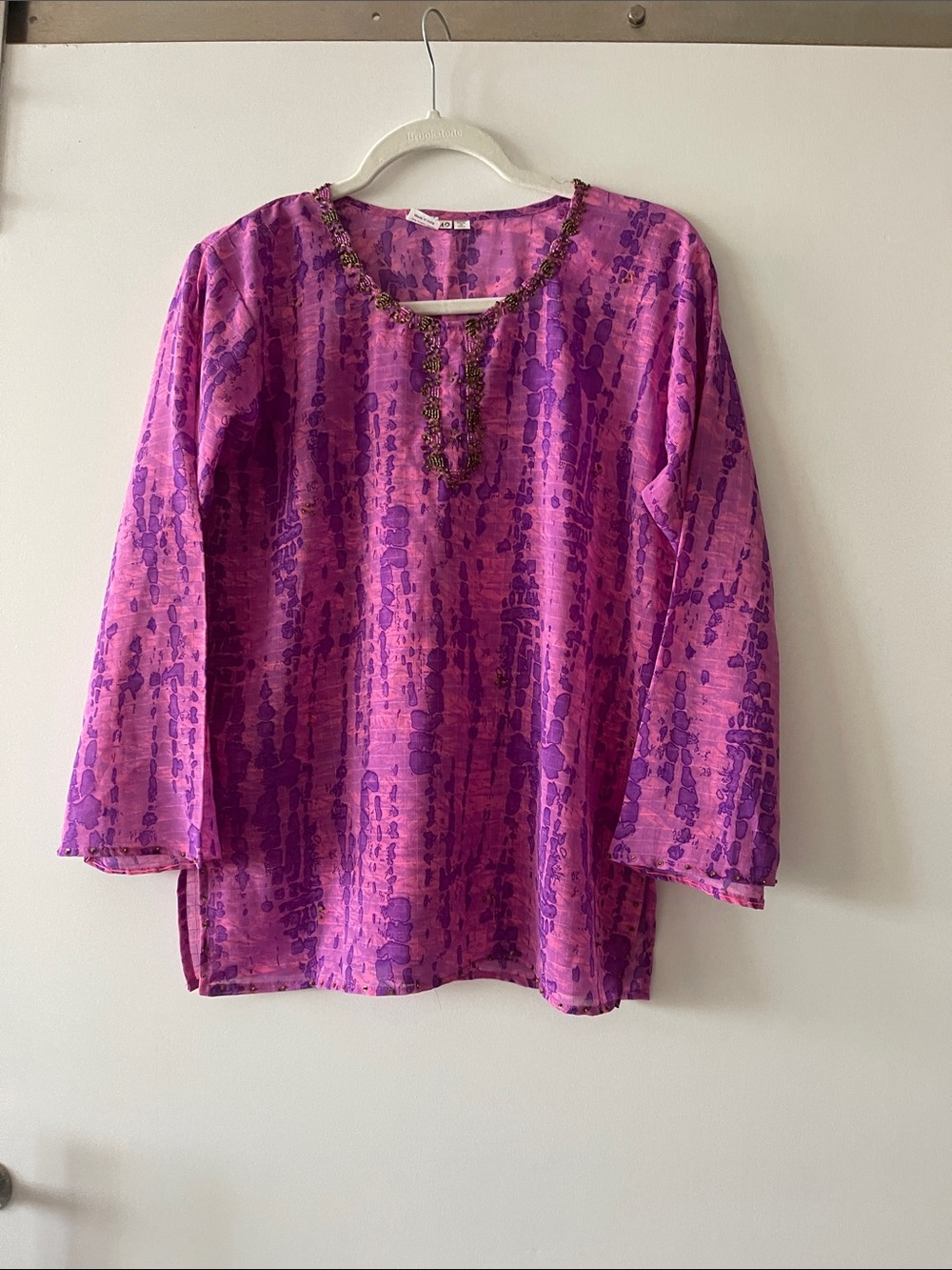 Beaded Neckline Pink & Purple Patterned Tunic